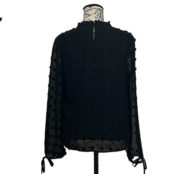 Liumilac Women's Swiss Dot Long Sleeve Chiffon Blouse Sheer Mesh Overlay Black S - Picture 5 of 10